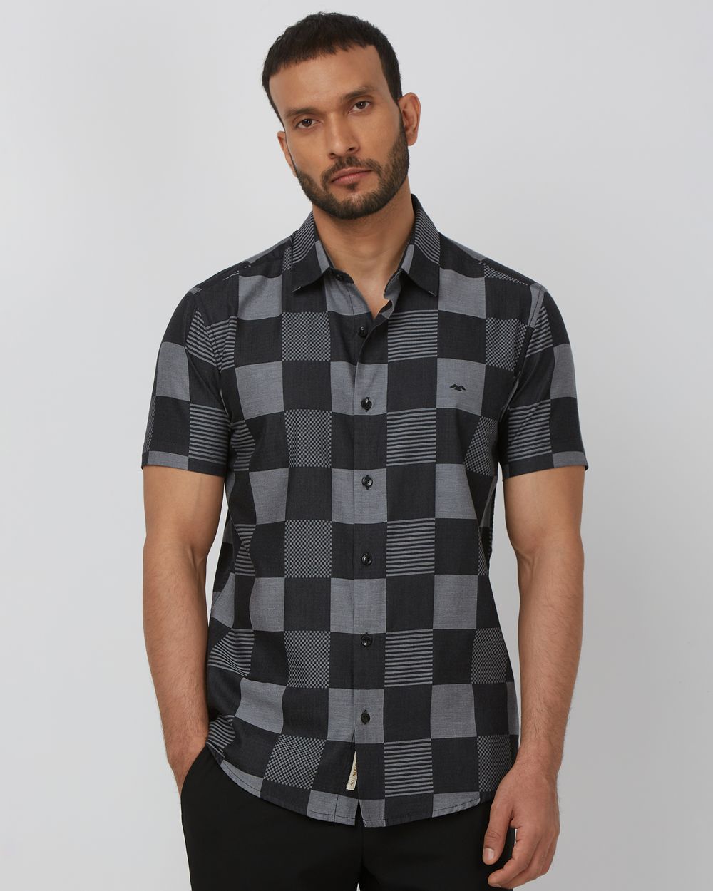 Black Large Check Slim Fit Casual Shirt