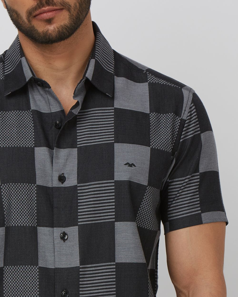 Black Large Check Slim Fit Casual Shirt