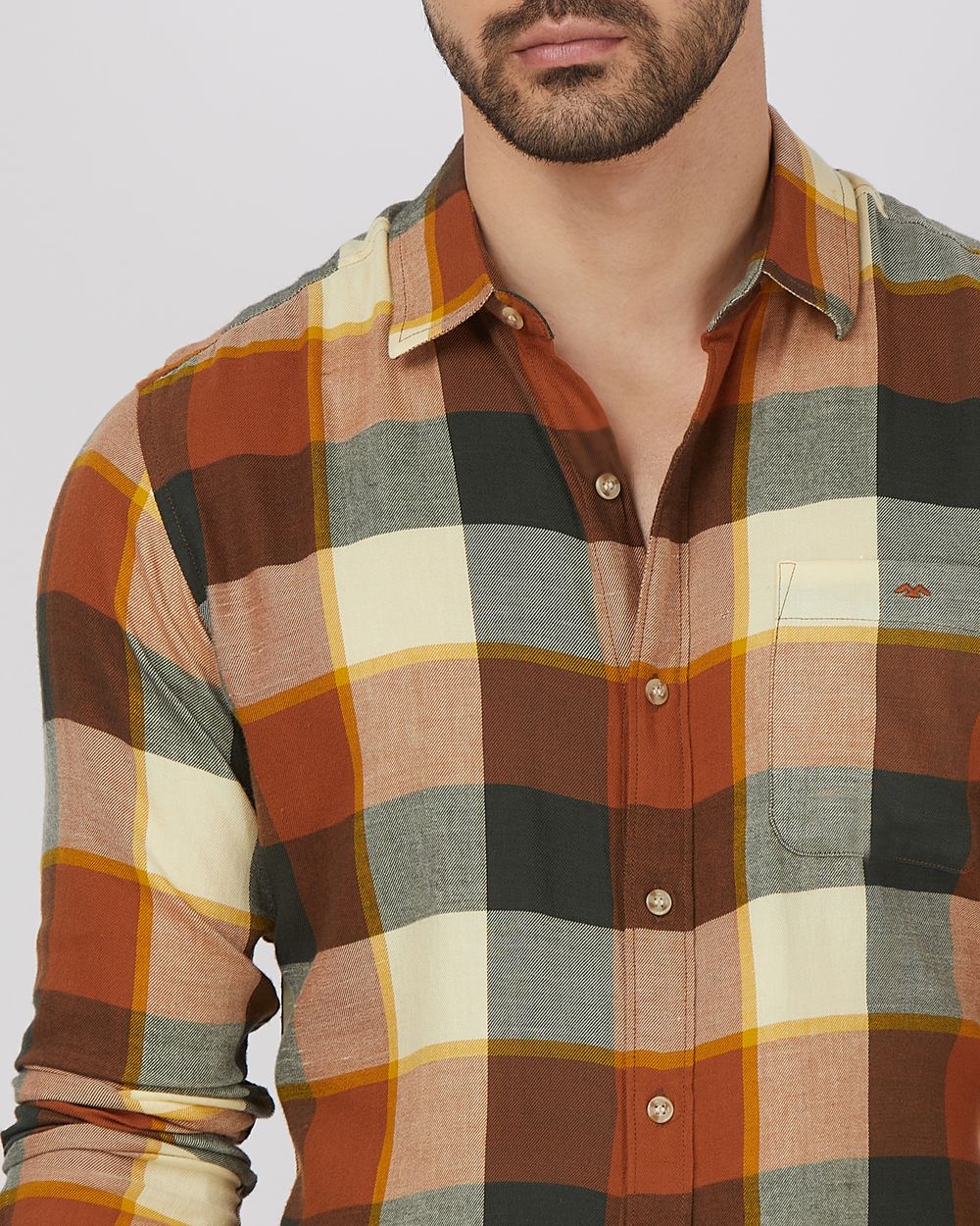 Rust Large Check Slim Fit Casual Shirt
