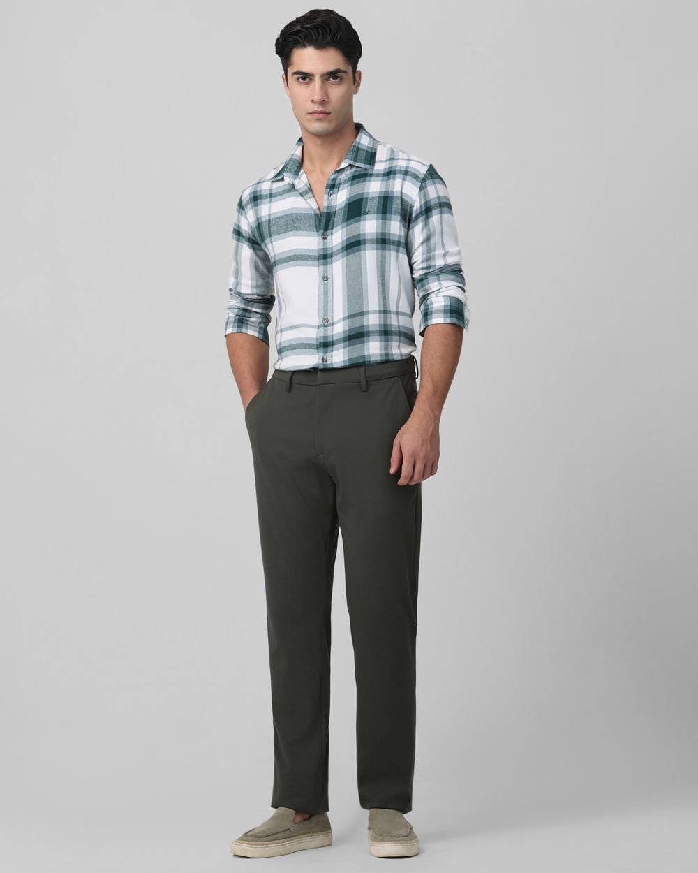 Buy Off White Flannel Check Slim Fit Casual Shirt Online at Muftijeans