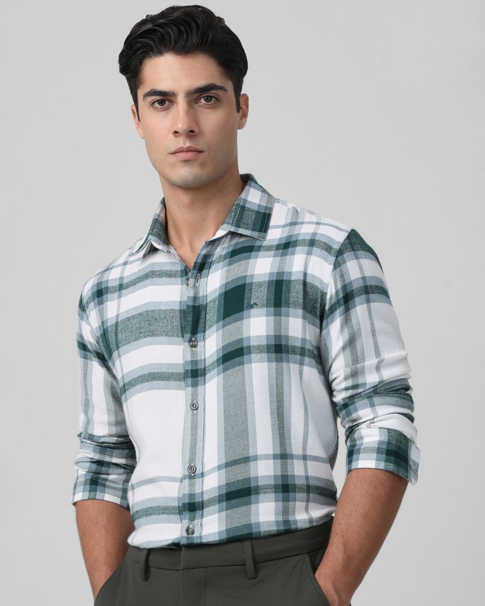 Off White Flannel Check Slim Fit Casual Shirt
