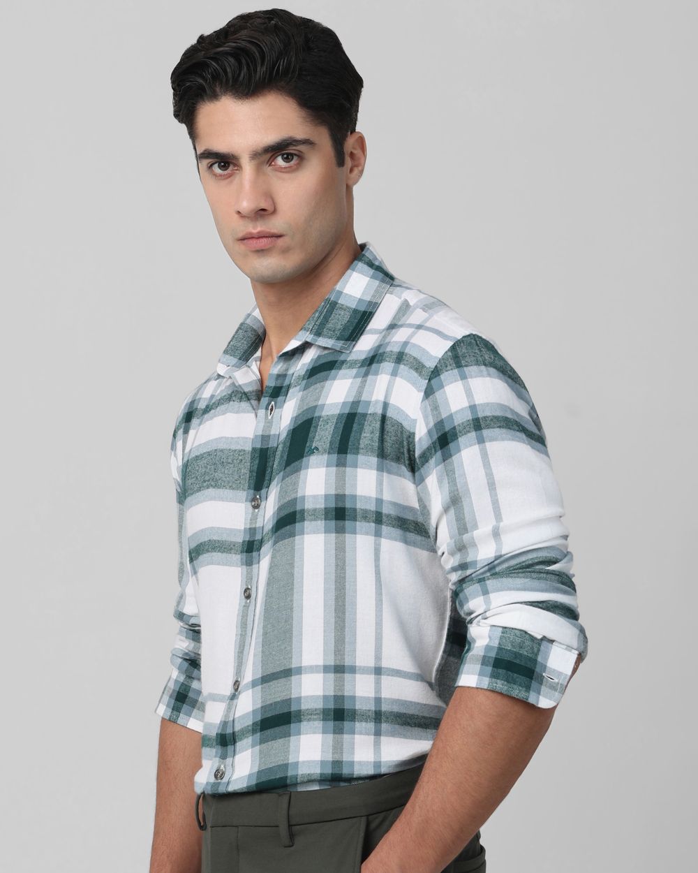 Off White Flannel Check Slim Fit Casual Shirt