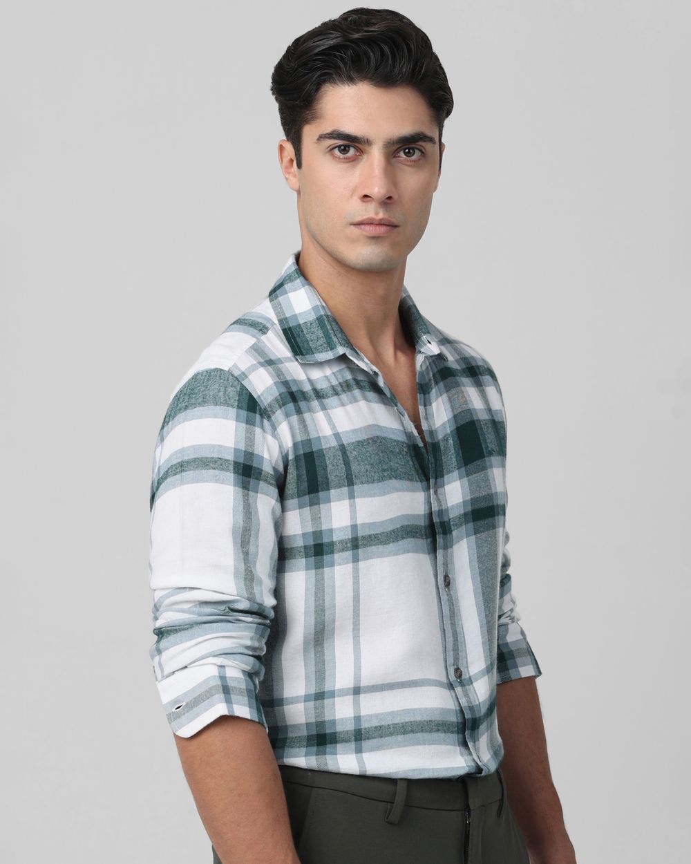 Off White Flannel Check Slim Fit Casual Shirt