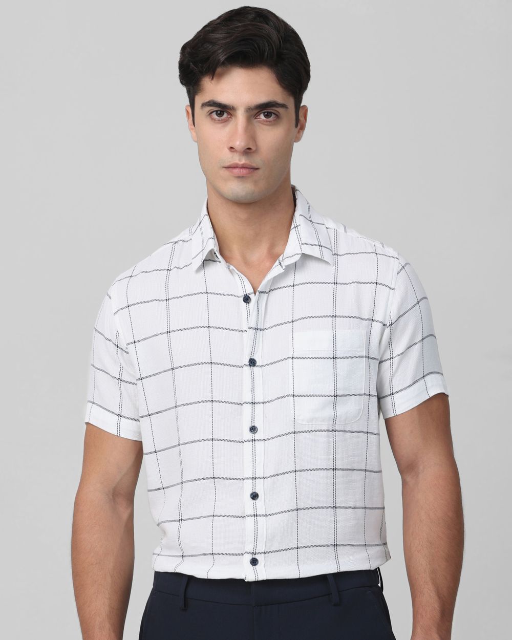 White Windowpane Check Slim Fit Casual Shirt