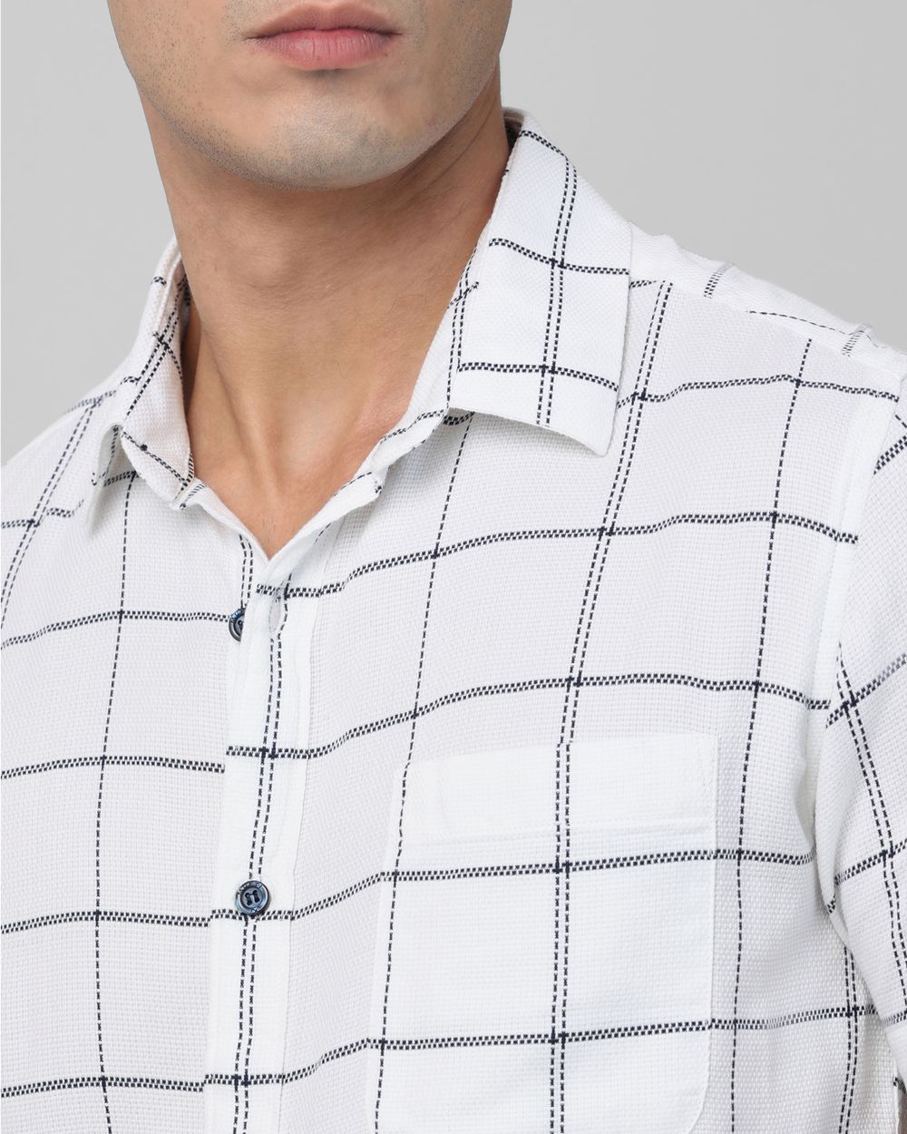 White Windowpane Check Slim Fit Casual Shirt