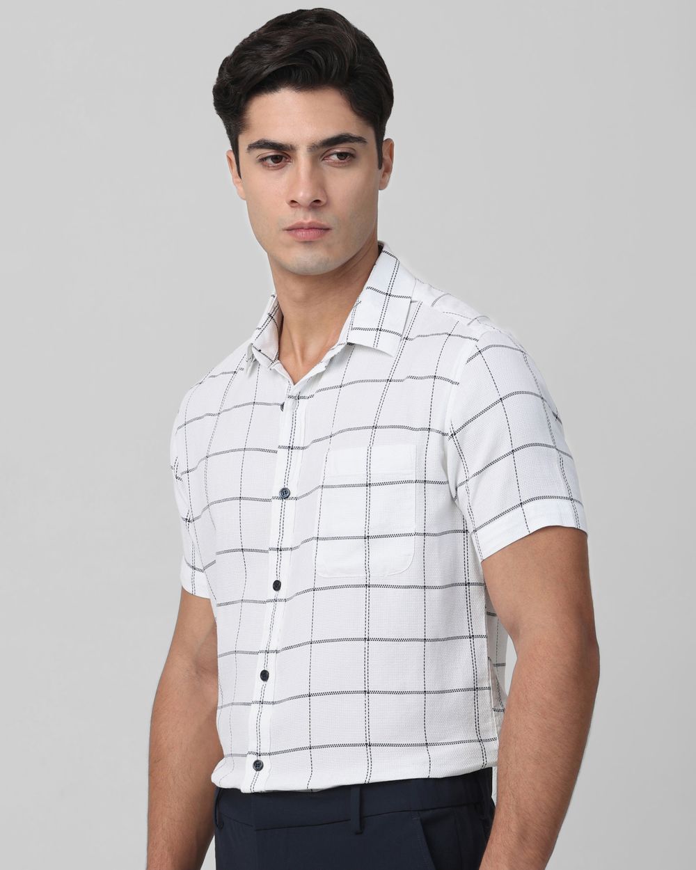 White Windowpane Check Slim Fit Casual Shirt