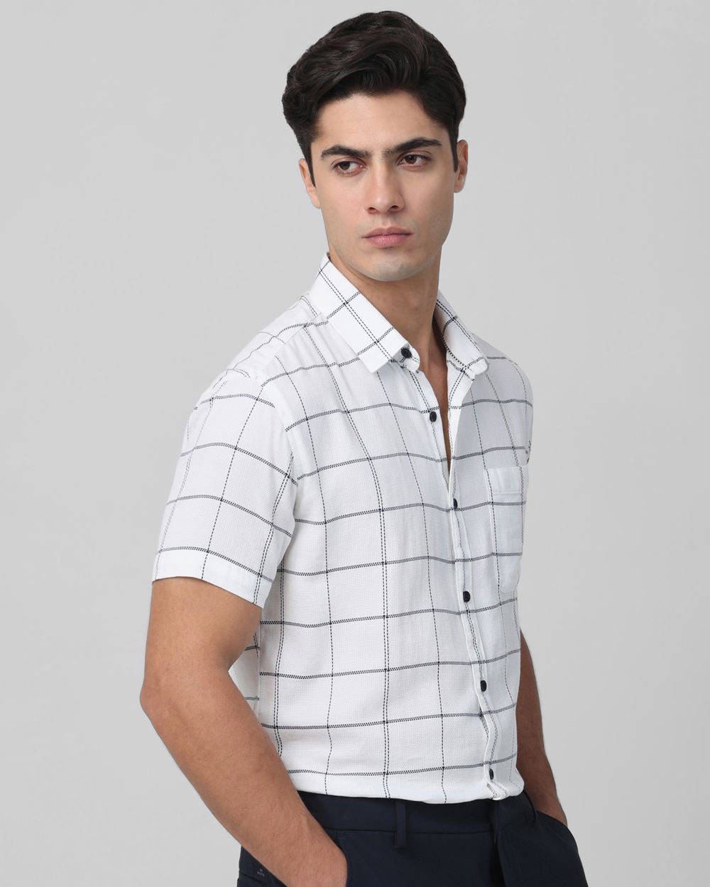 White Windowpane Check Slim Fit Casual Shirt