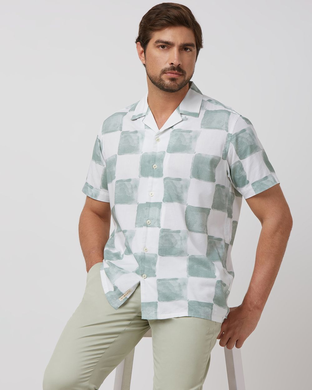 Sage Painted Check Relaxed Fit Casual Shirt
