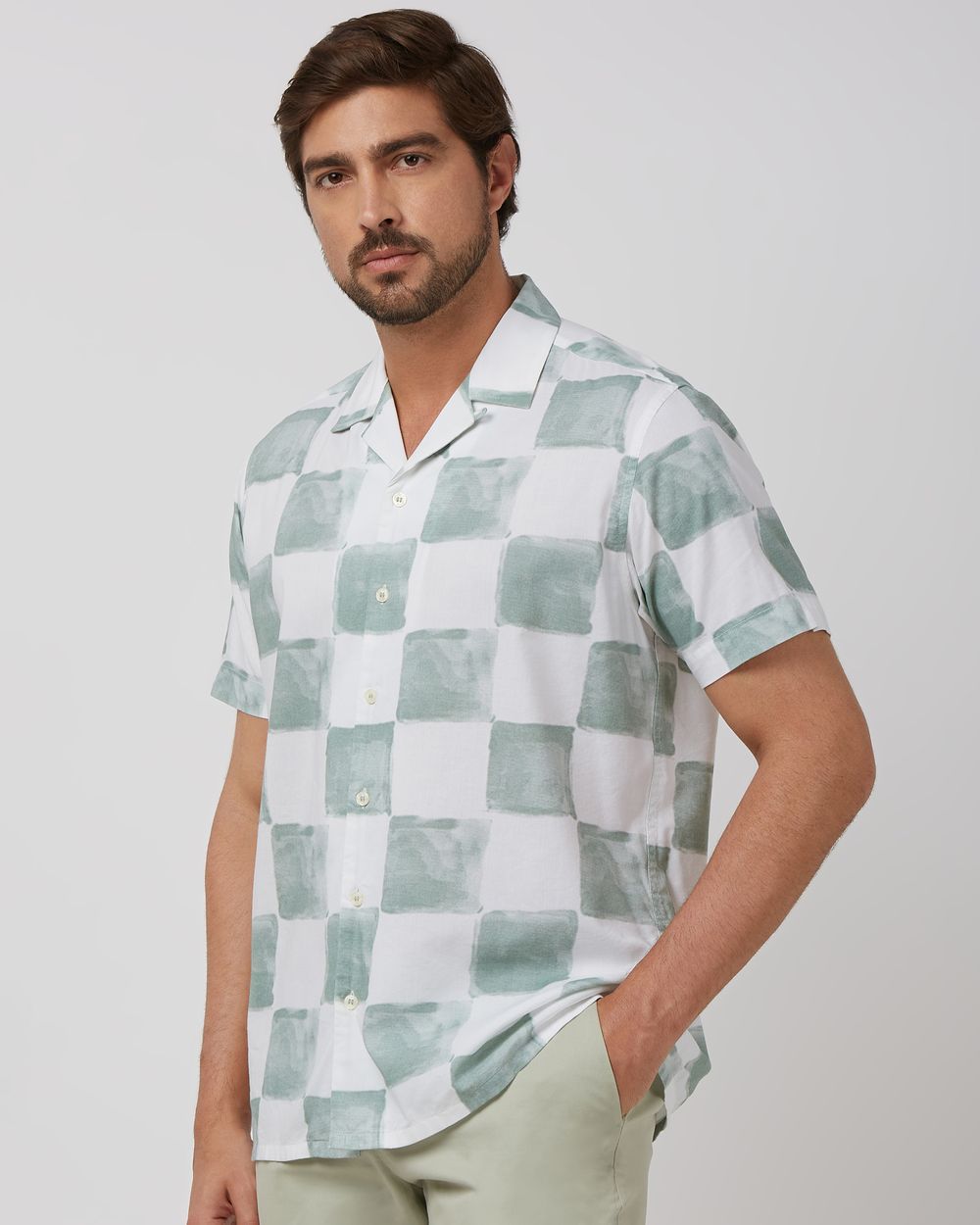 Sage Painted Check Relaxed Fit Casual Shirt