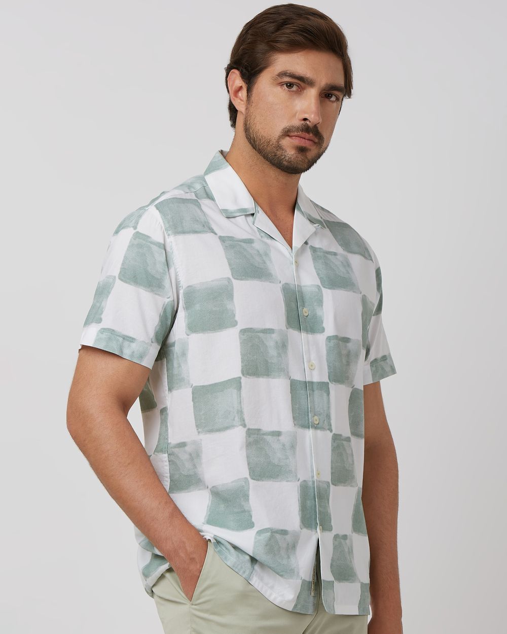 Sage Painted Check Relaxed Fit Casual Shirt