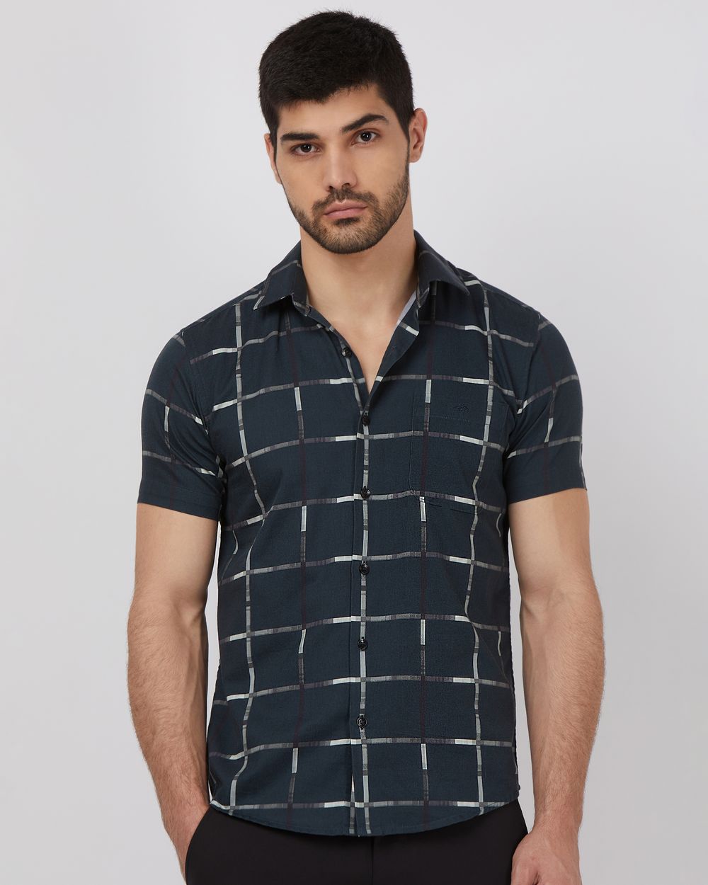 Dark Green Large Check Slim Fit Casual Shirt