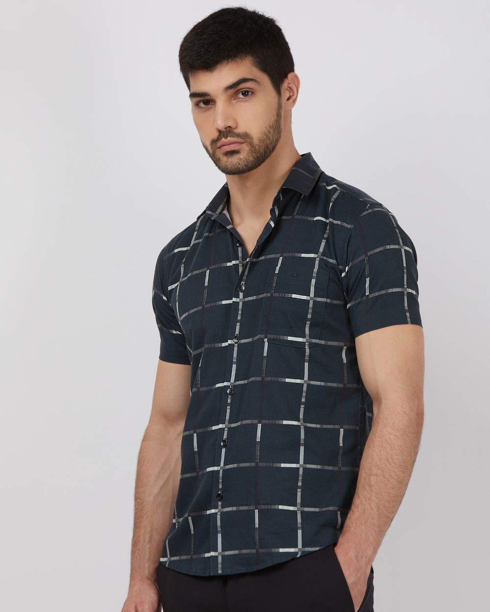 Dark Green Large Check Slim Fit Casual Shirt