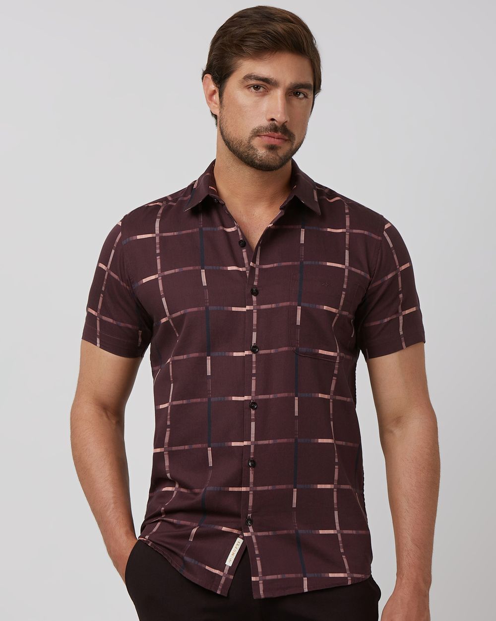 Maroon Large Check Slim Fit Casual Shirt
