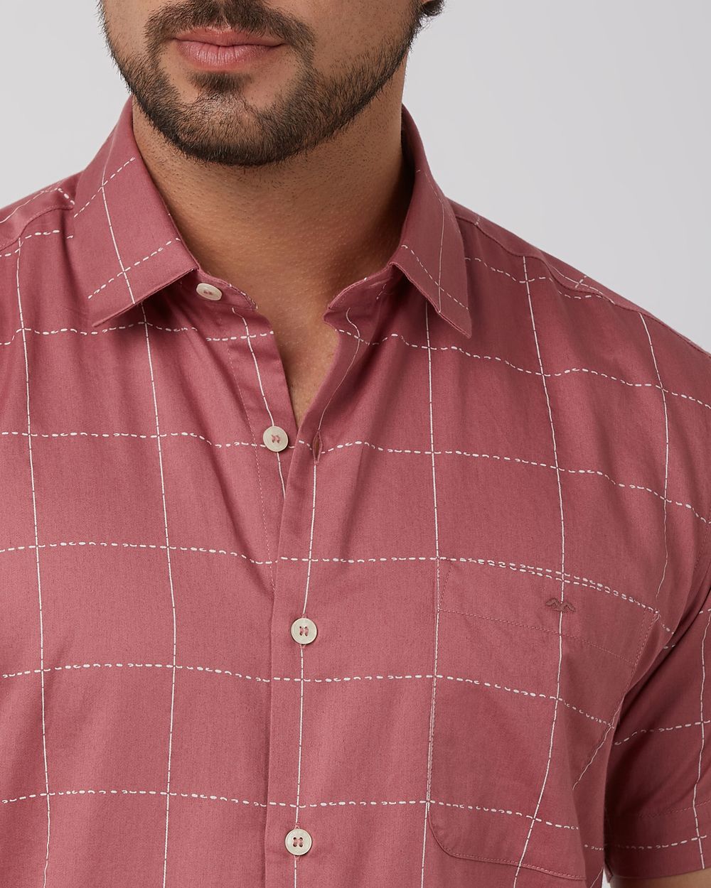 Pink Windowpane Check Slim Fit Casual Shirt