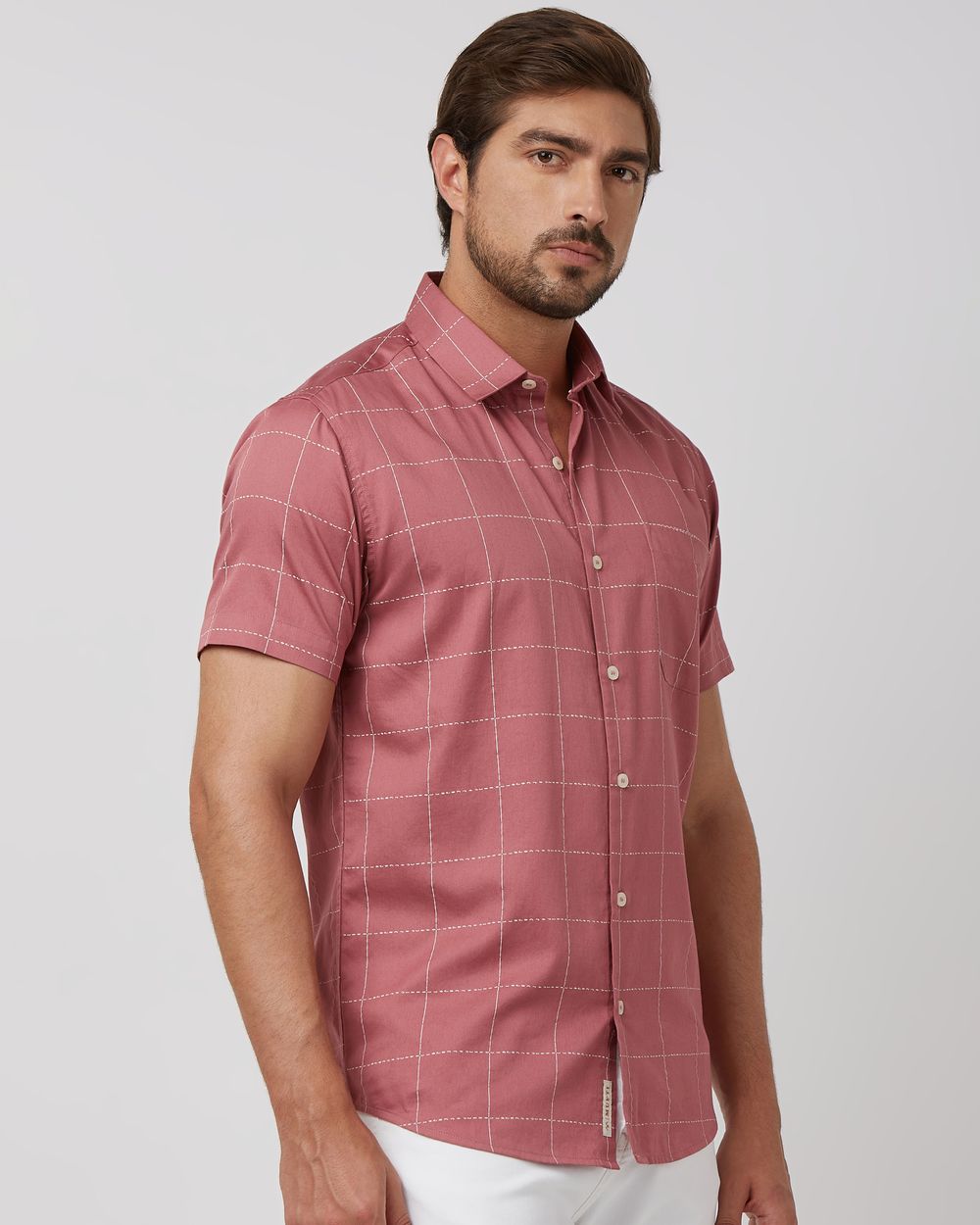 Pink Windowpane Check Slim Fit Casual Shirt