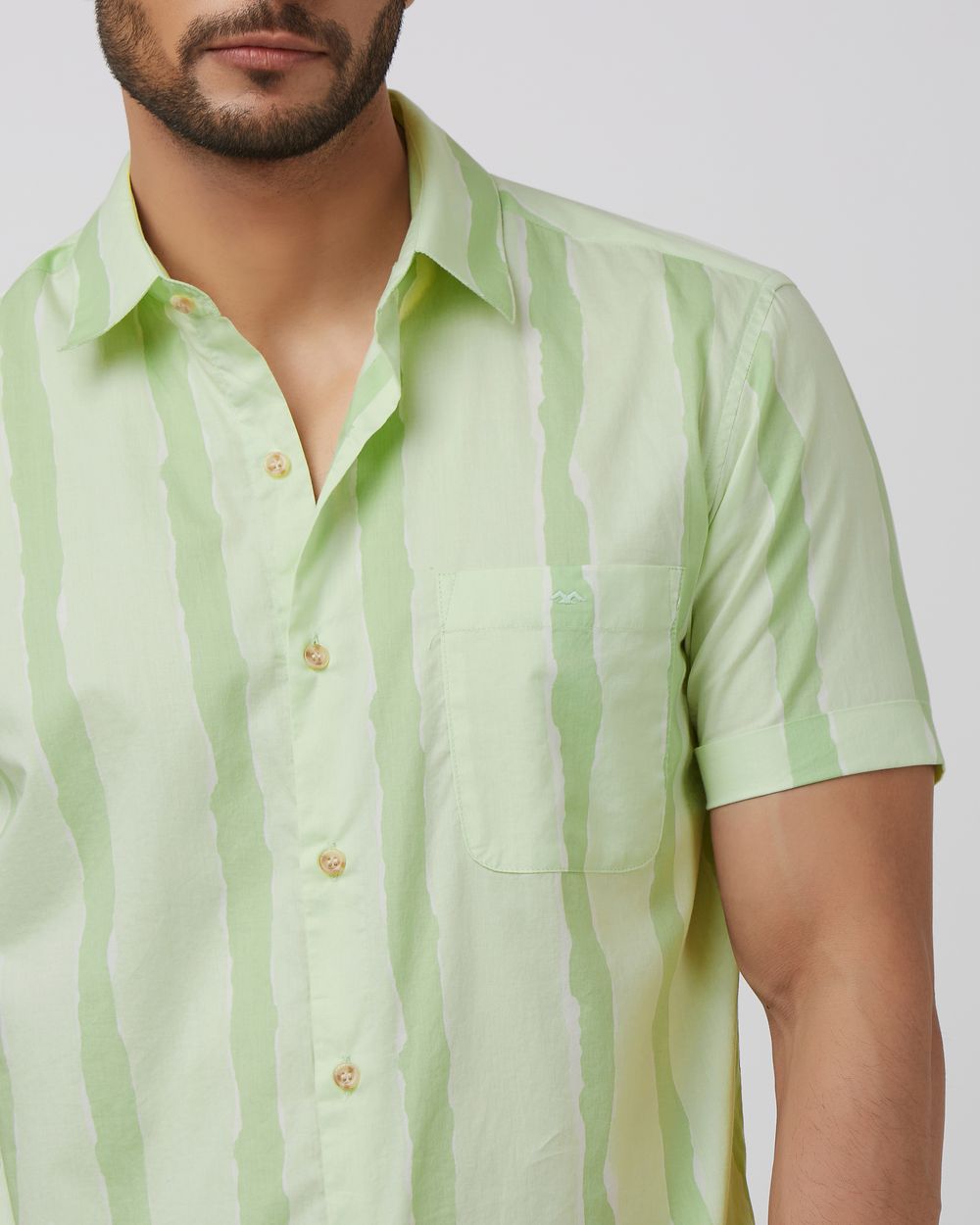 Light Green Painted Stripe Slim Fit Casual Shirt