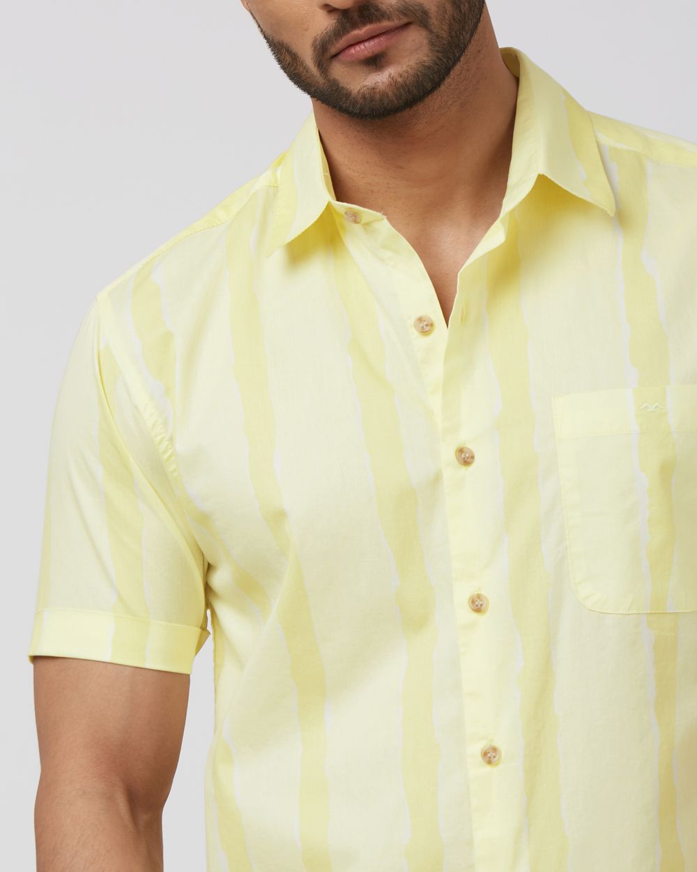 Light Yellow Painted Stripe Slim Fit Casual Shirt