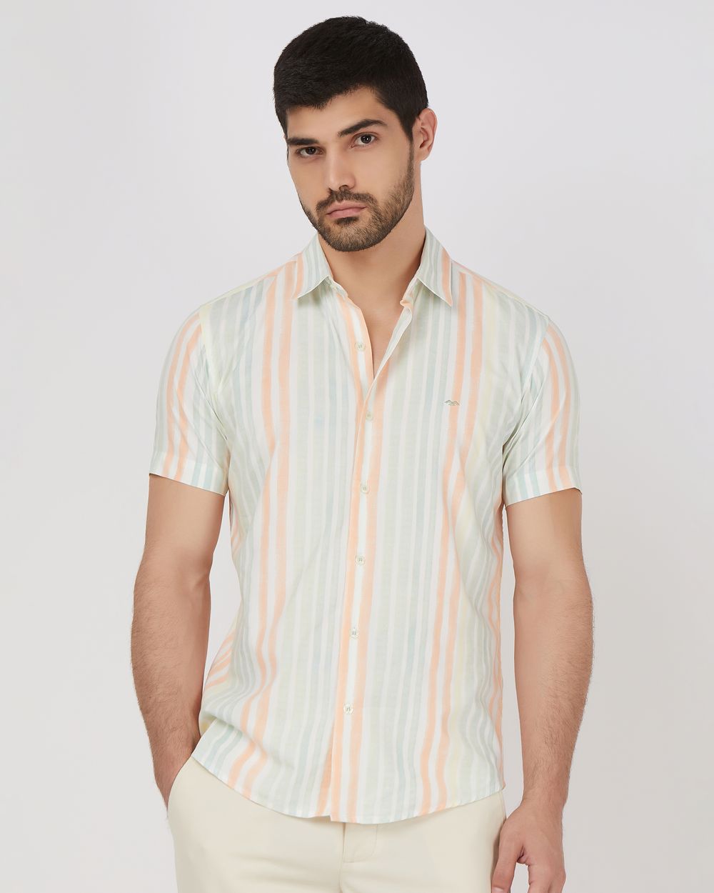 Multicolour Painted Stripe Slim Fit Casual Shirt