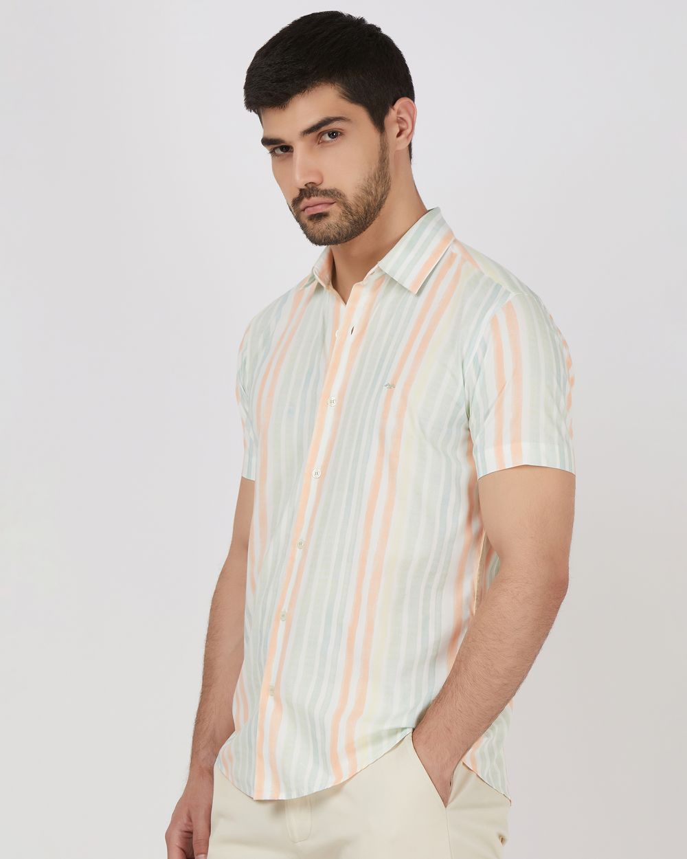Multicolour Painted Stripe Slim Fit Casual Shirt