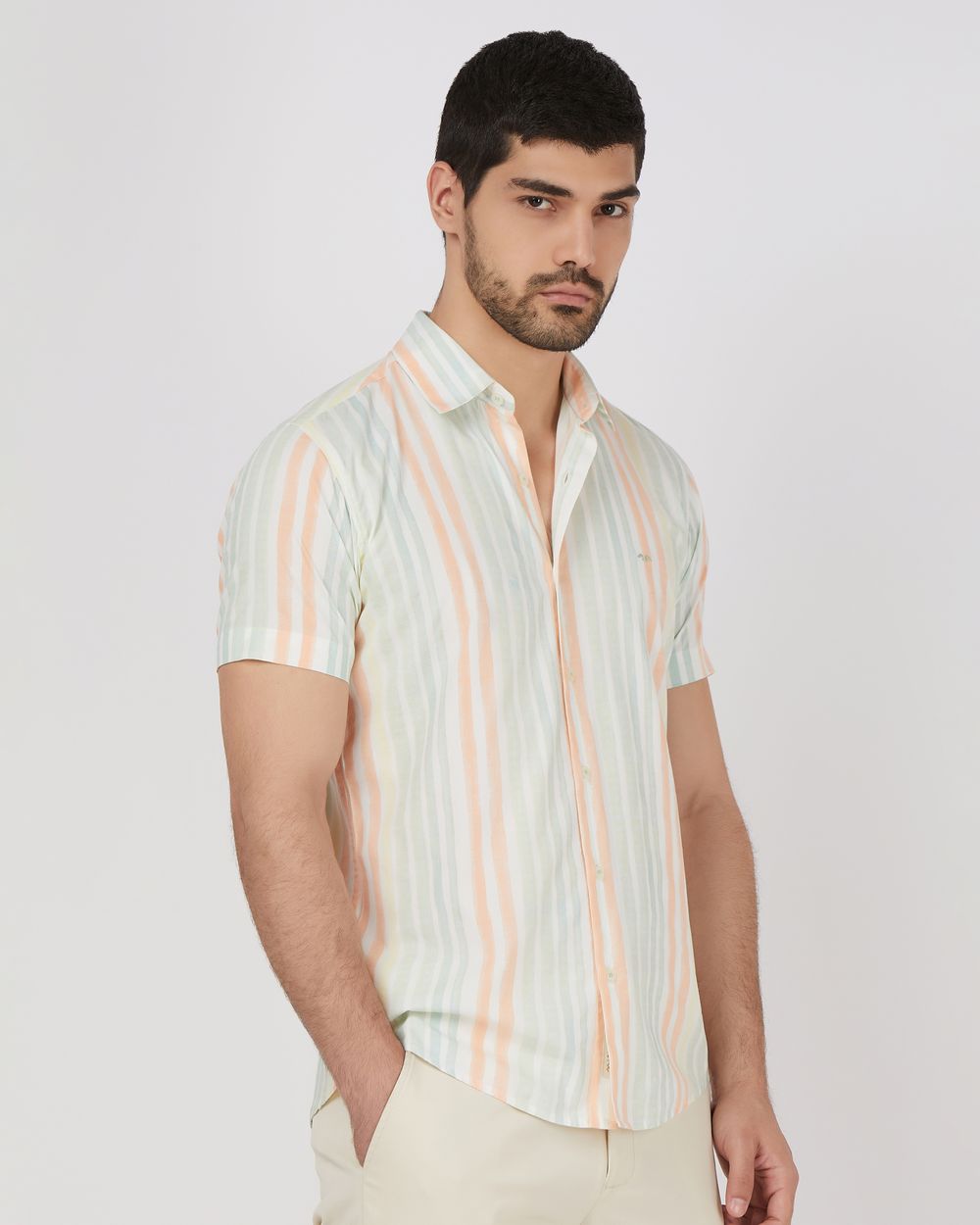 Multicolour Painted Stripe Slim Fit Casual Shirt