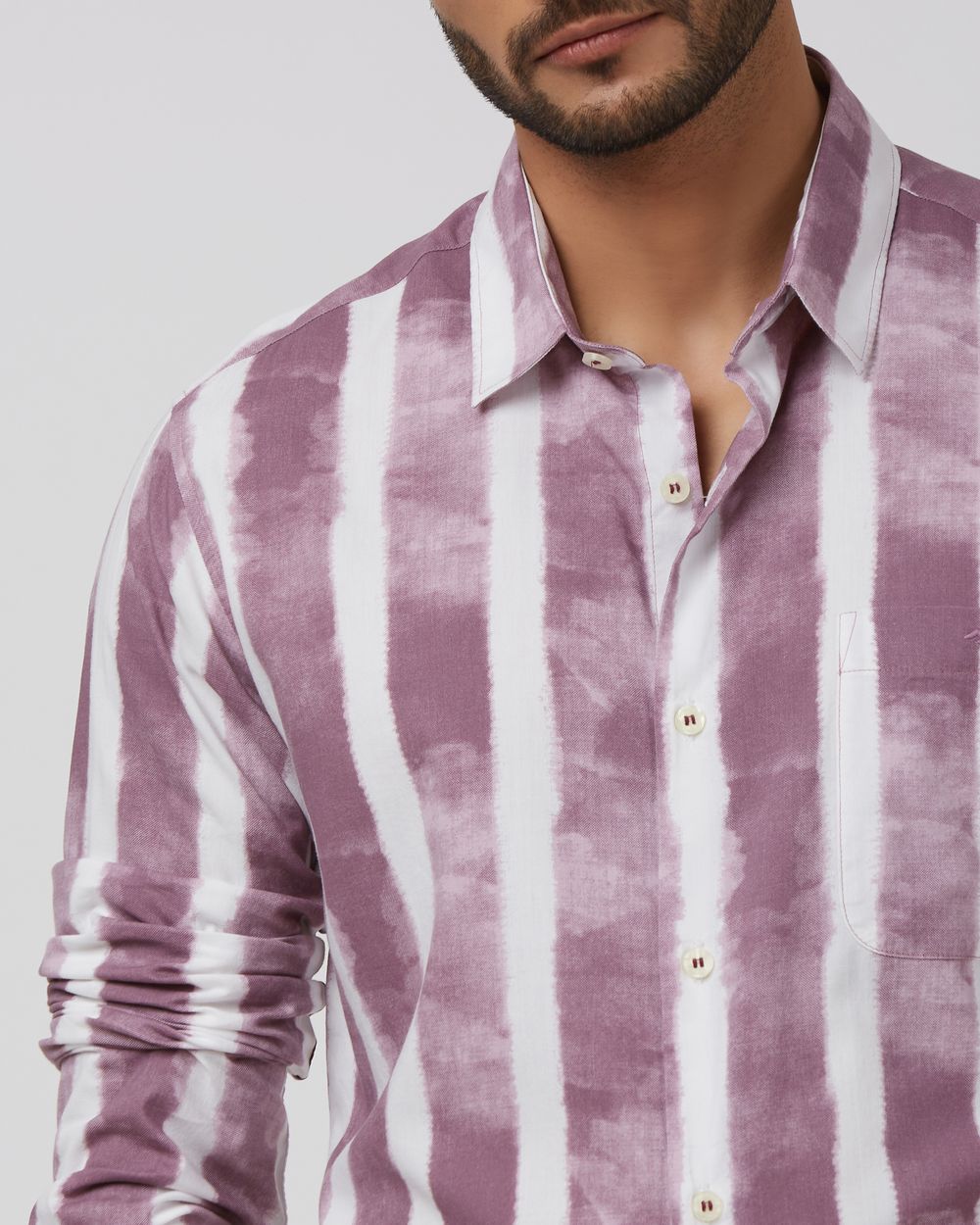 Lilac Painted Stripe Slim Fit Casual Shirt