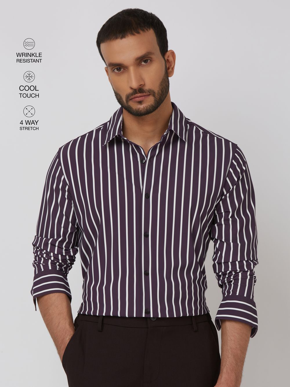 Lilac Bengal Stripe Stretch Slim Fit Casual Shirt