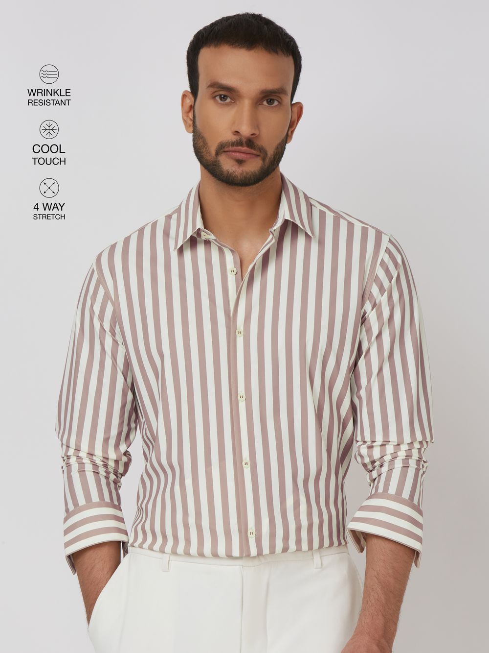 Pink Candy Stripe Stretch Slim Fit Casual Shirt