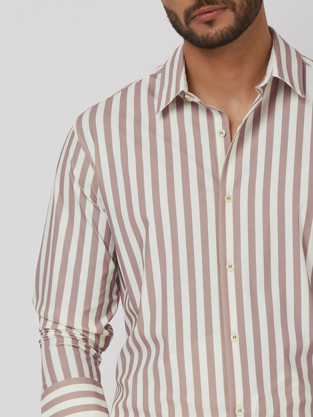 Pink Candy Stripe Stretch Slim Fit Casual Shirt