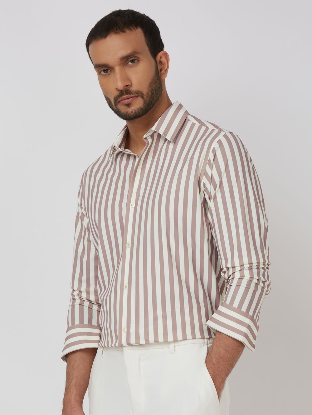 Pink Candy Stripe Stretch Slim Fit Casual Shirt