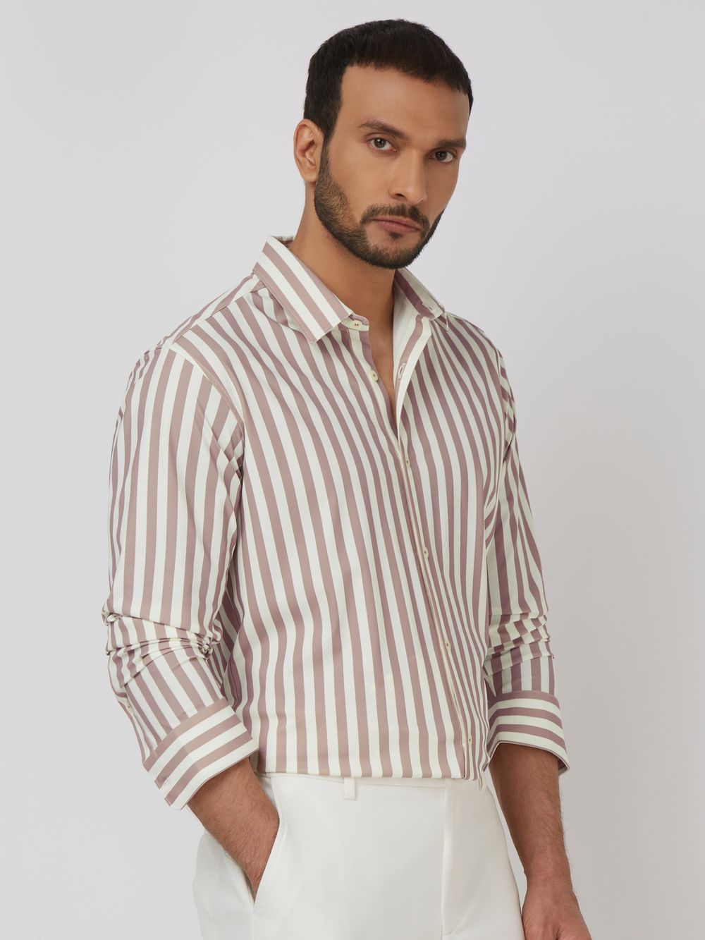 Pink Candy Stripe Stretch Slim Fit Casual Shirt