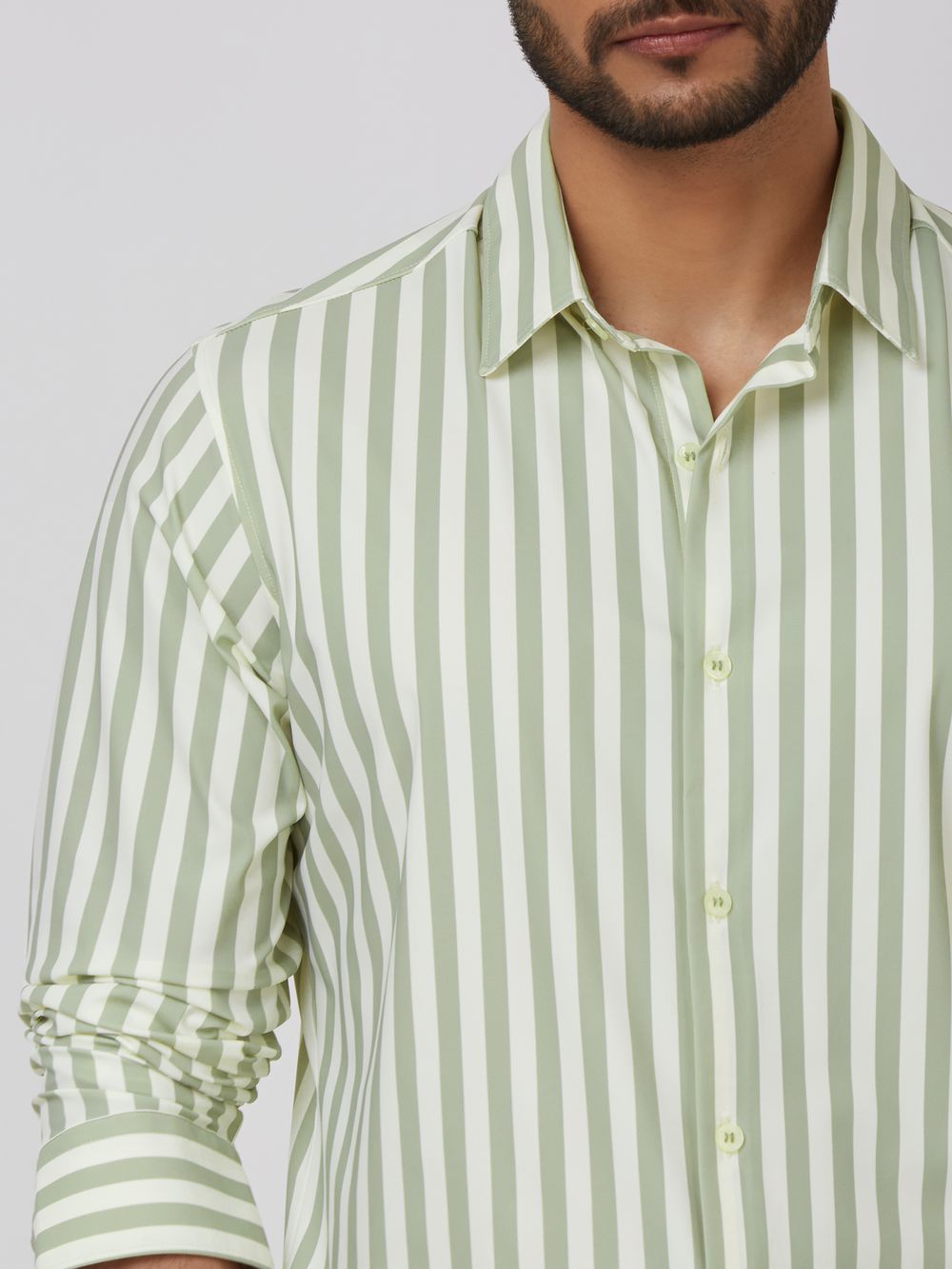Light Green Candy Stripe Stretch Slim Fit Casual Shirt