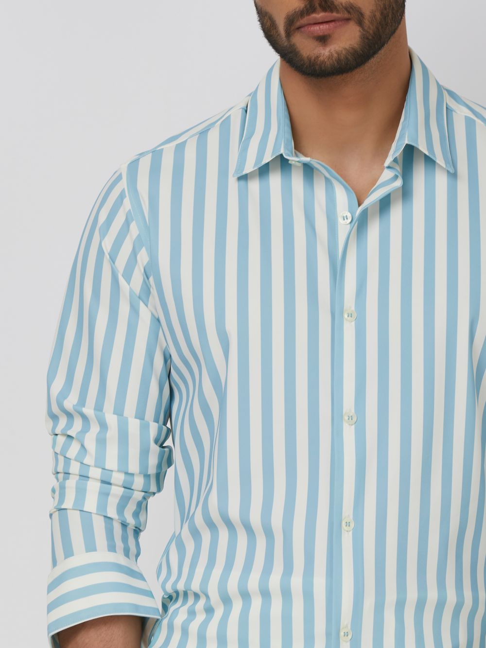 Turquoise Candy Stripe Stretch Slim Fit Casual Shirt