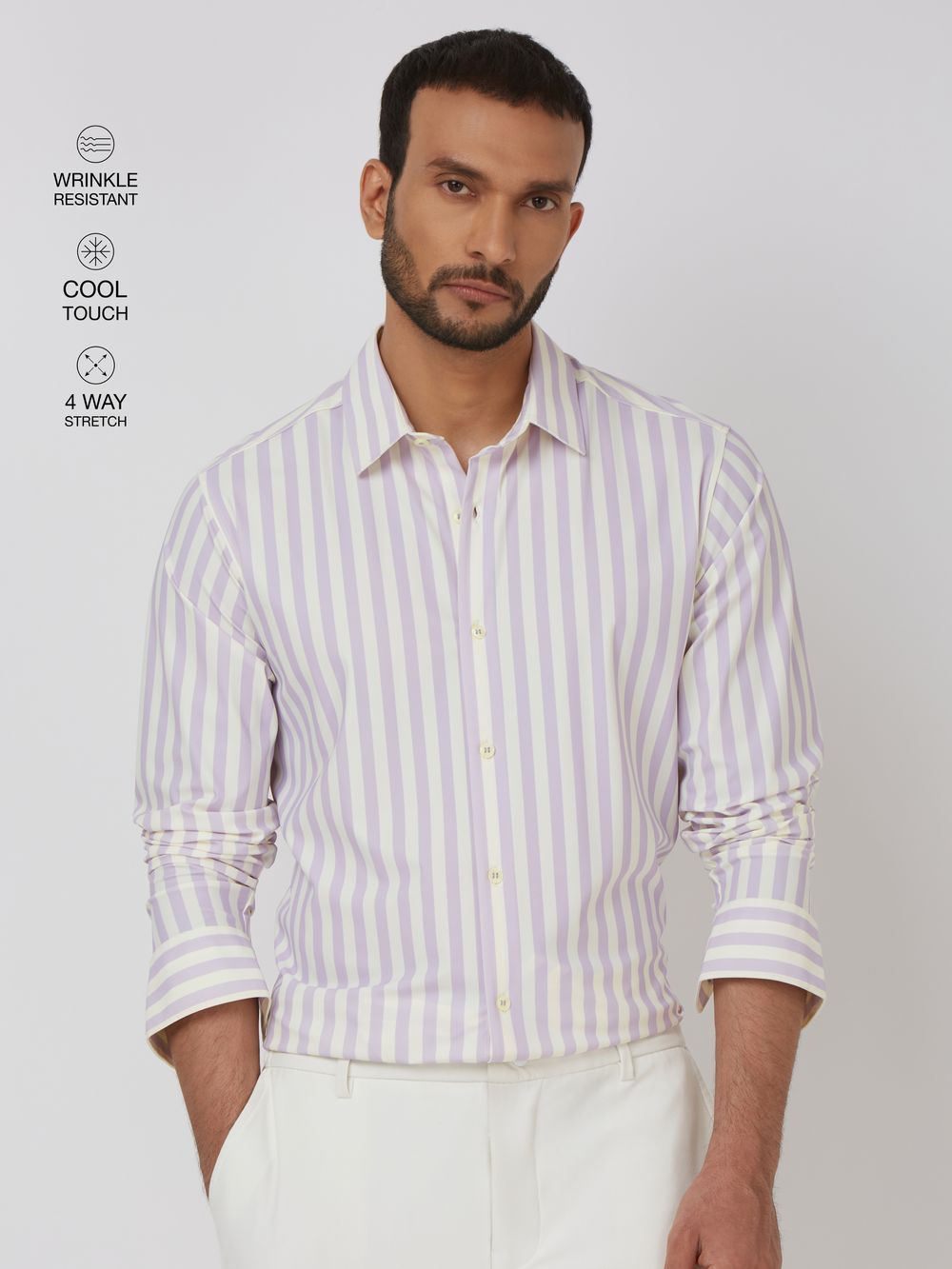 Lilac Candy Stripe Stretch Slim Fit Casual Shirt