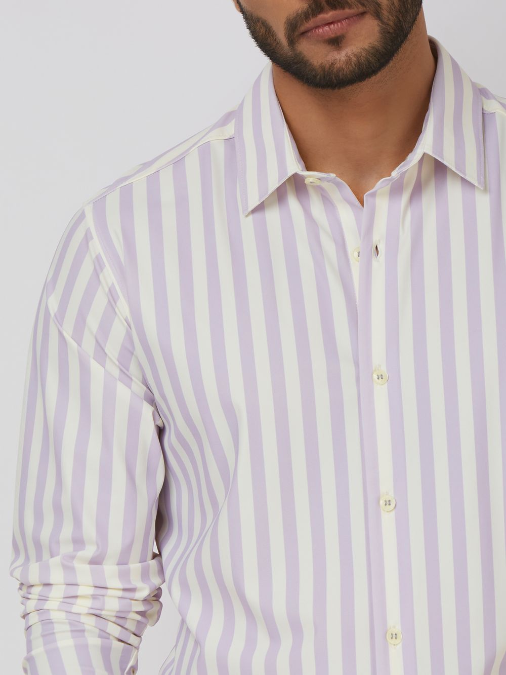 Lilac Candy Stripe Stretch Slim Fit Casual Shirt
