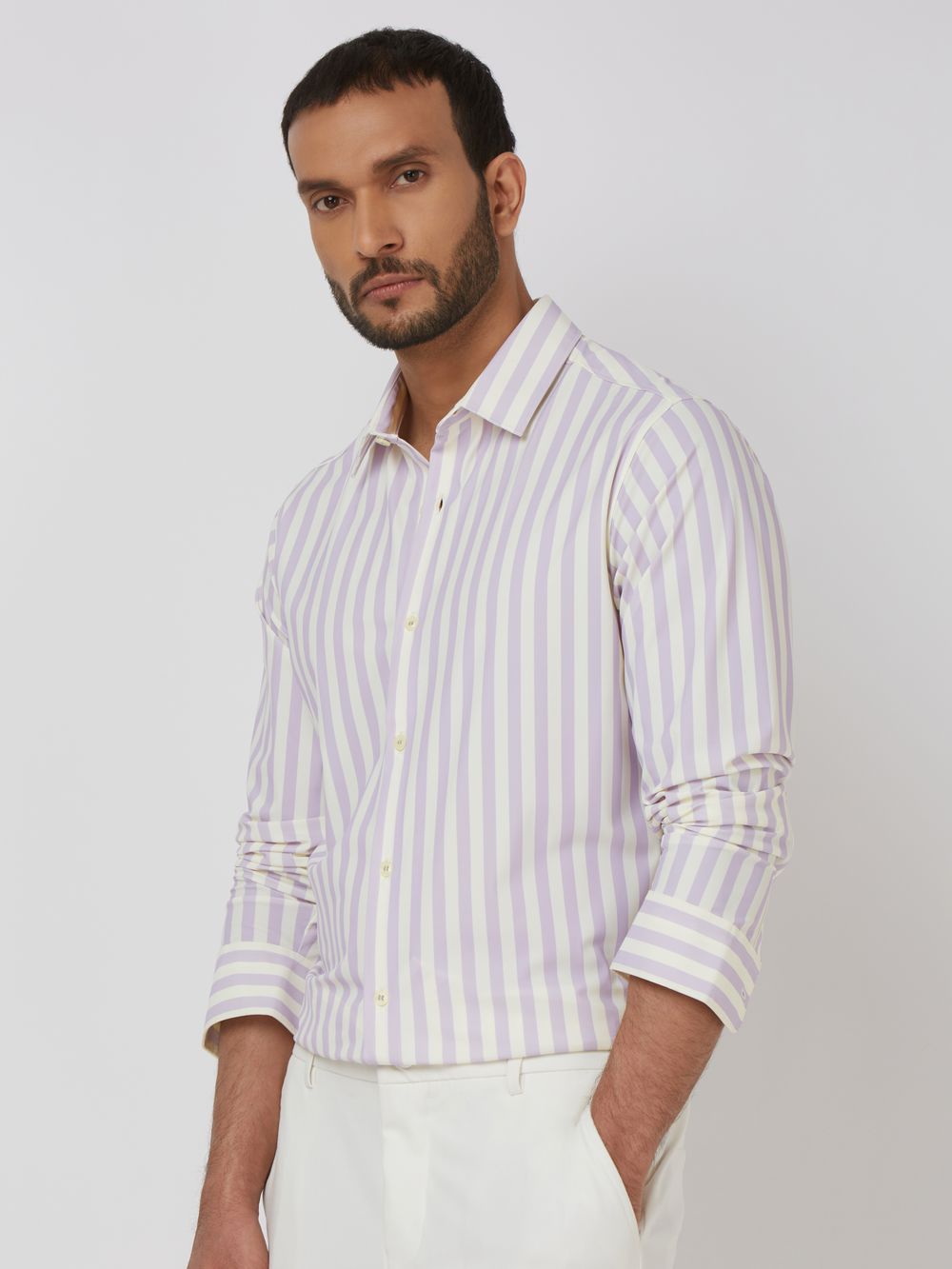 Lilac Candy Stripe Stretch Slim Fit Casual Shirt