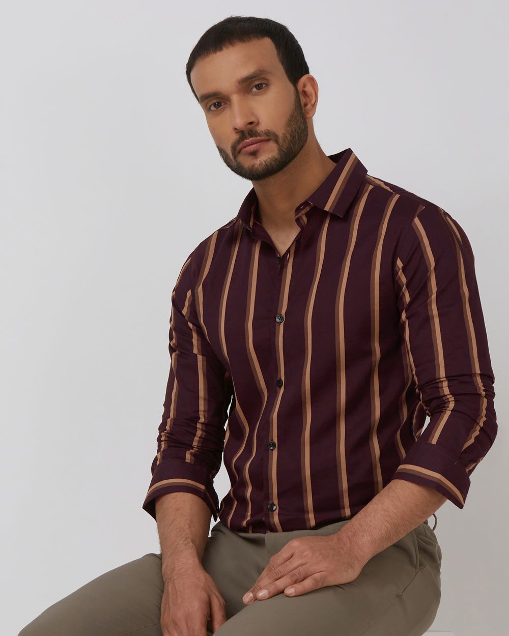 Maroon Wide Stripe Slim Fit Casual Shirt