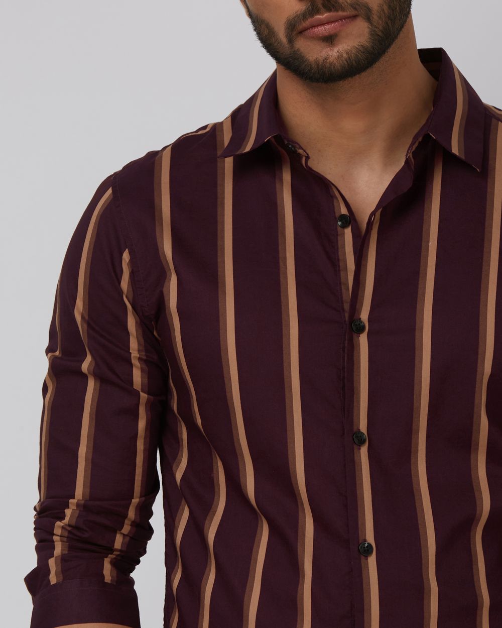 Maroon Wide Stripe Slim Fit Casual Shirt