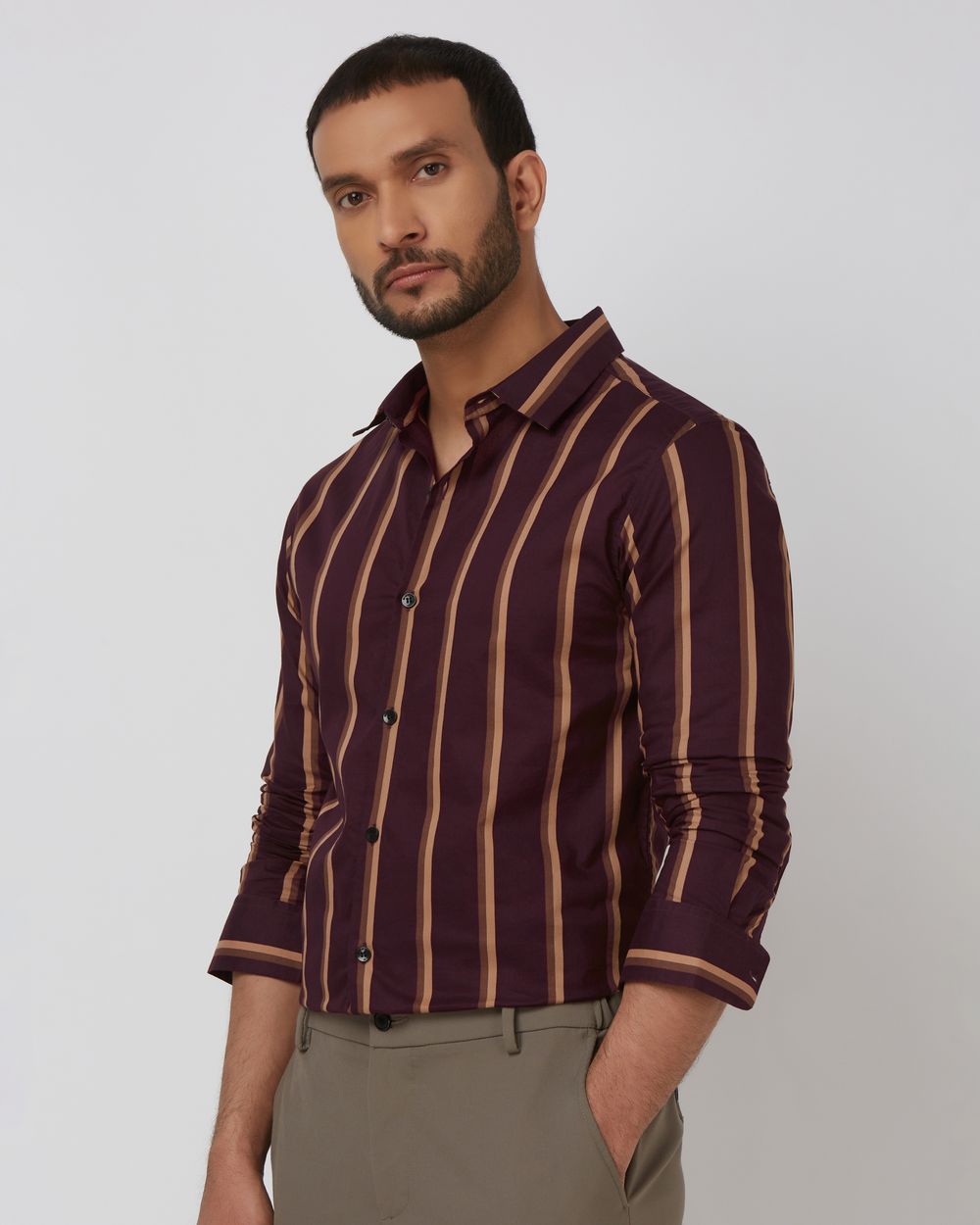 Maroon Wide Stripe Slim Fit Casual Shirt