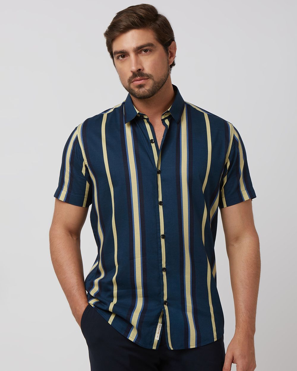 Navy Wide Stripe Slim Fit Casual Shirt
