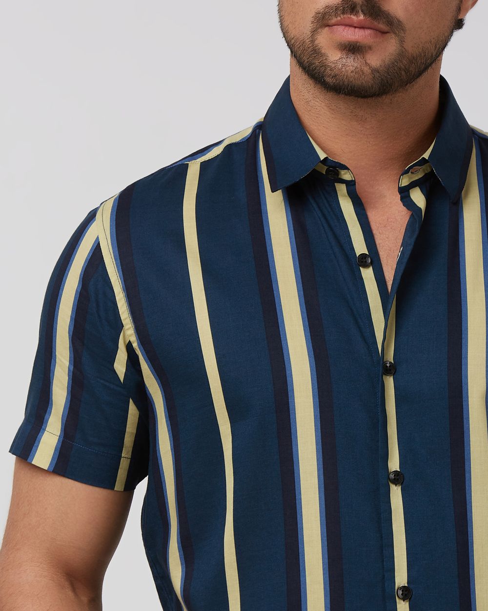 Navy Wide Stripe Slim Fit Casual Shirt