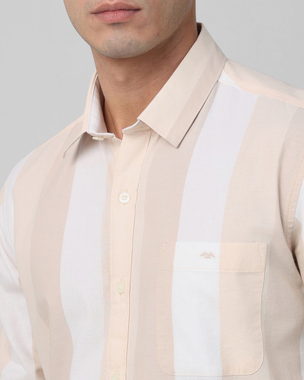 Beige Broad Stripe Slim Fit Casual Shirt
