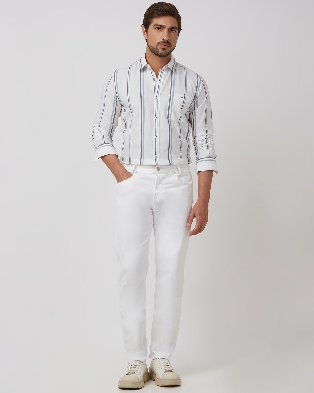 Black Textured Stripe Slim Fit Casual Shirt