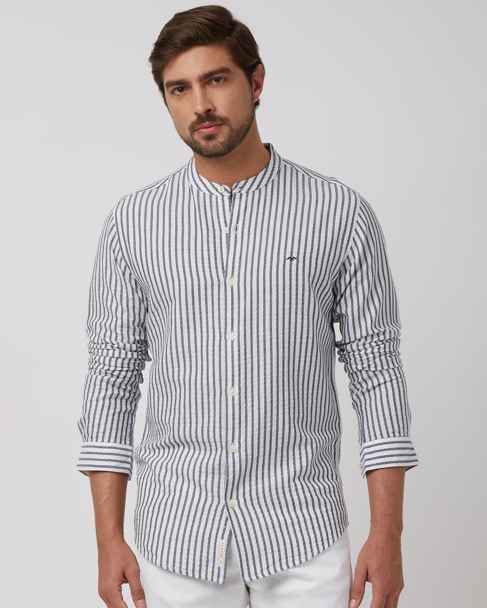 White Textured Stripe Slim Fit Casual Shirt