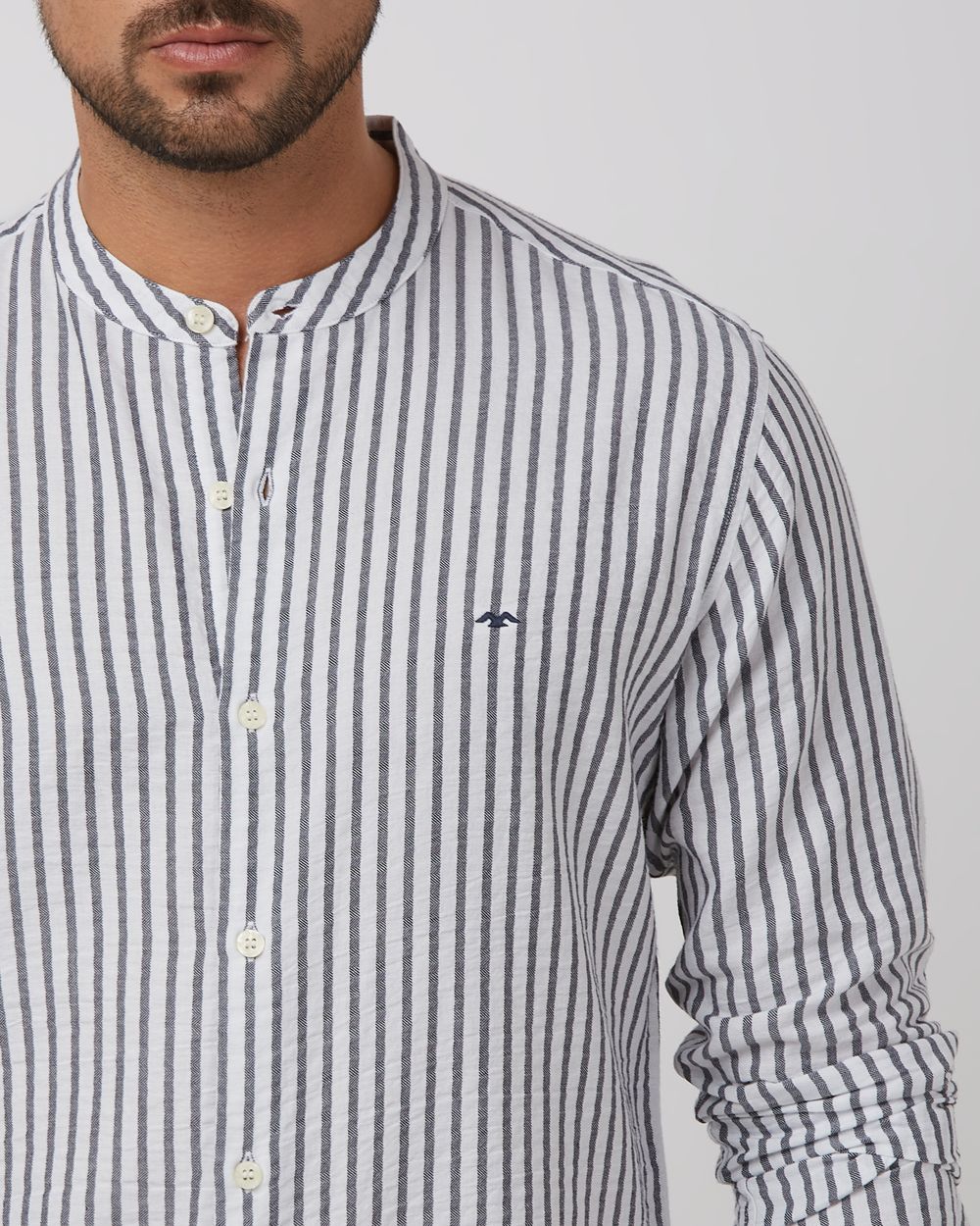 White Textured Stripe Slim Fit Casual Shirt