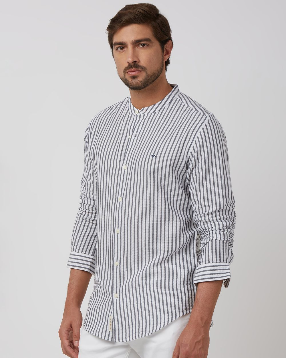 White Textured Stripe Slim Fit Casual Shirt