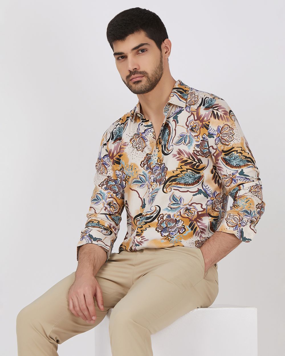 Multicolour Floral Print Slim Fit Casual Shirt