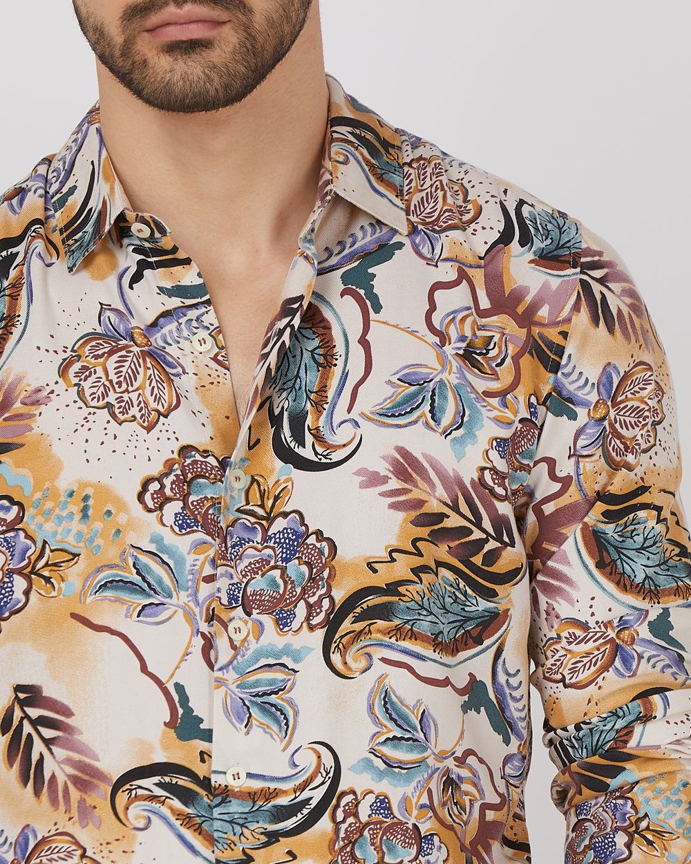 Multicolour Floral Print Slim Fit Casual Shirt