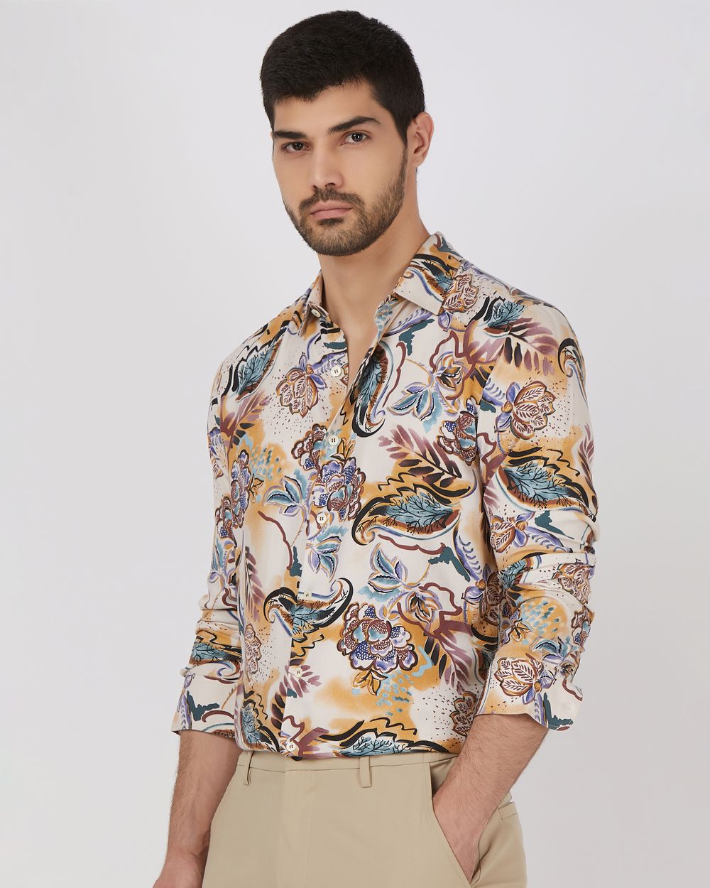 Multicolour Floral Print Slim Fit Casual Shirt