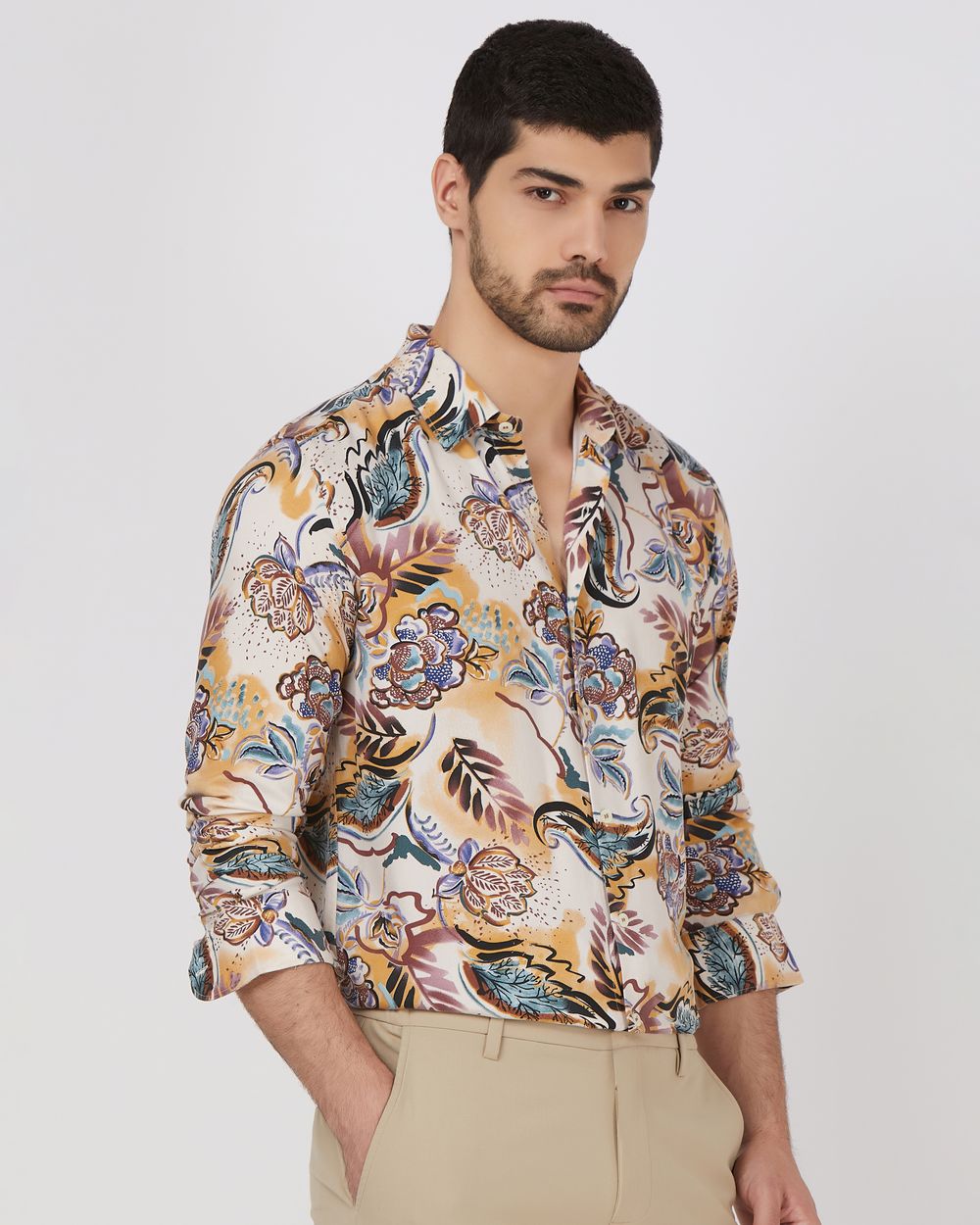 Multicolour Floral Print Slim Fit Casual Shirt