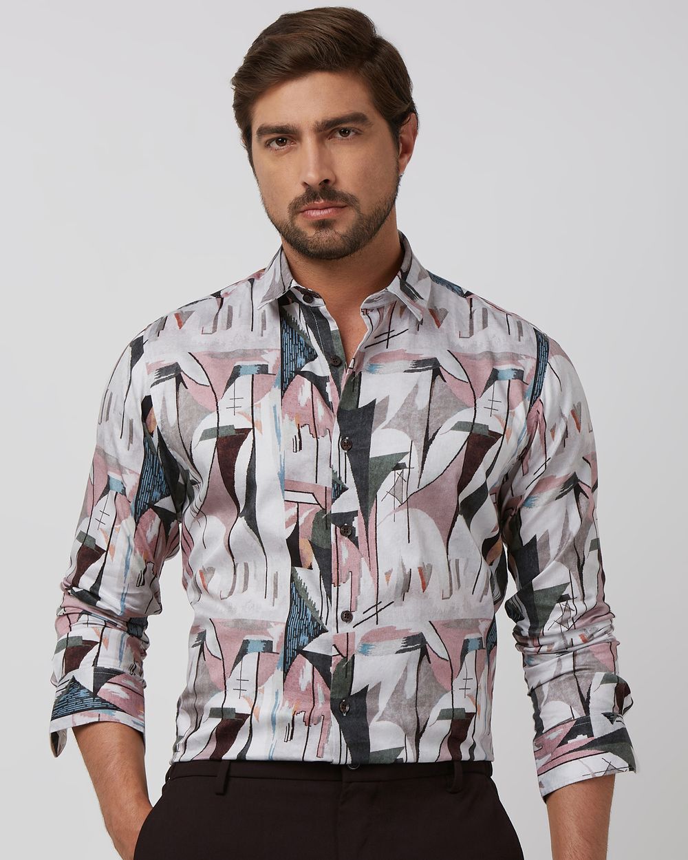 Pink Abstract Print Slim Fit Casual Shirt